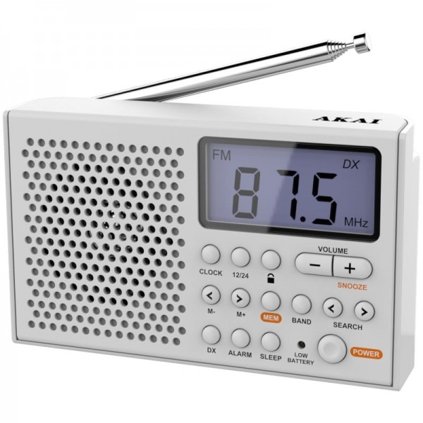  Akai AWBR-305 Λευκό Φορητό ραδιόφωνο παγκοσμίου λήψεως με οθόνη και ρολόι Ραδιόφωνα