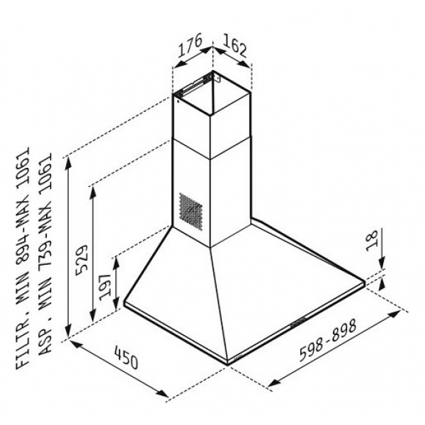 Pyramis 065030102 Απορροφητήρας Καμινάδα Square Lux Chimney 60cm