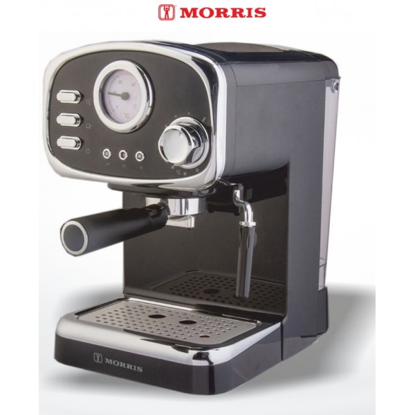 Morris R20822EMK Retro Ημιαυτόματη Μηχανή Espresso, Πίεσης 20bar, Δοχείο 1.25lt, 1100W, Μαύρο