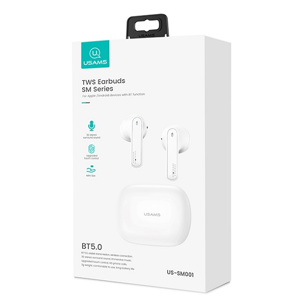 USAMS earbuds US-SM001 με θήκη φόρτισης, True Wireless, λευκά Ακουστικά Ψείρες